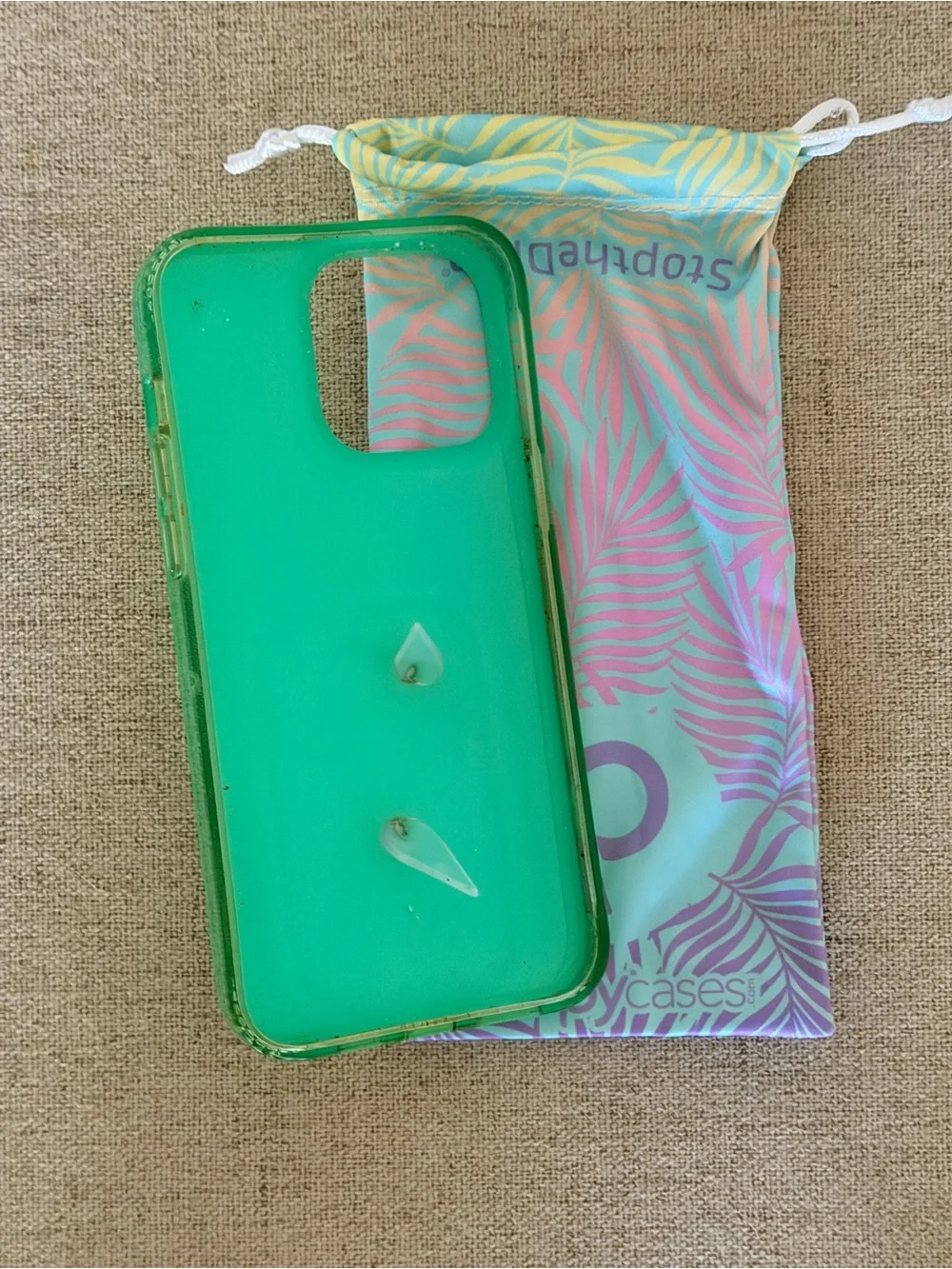 Loopy Phone Case -Green Shiny Tropical Palm clear loop - iPhone 14 Pro Max